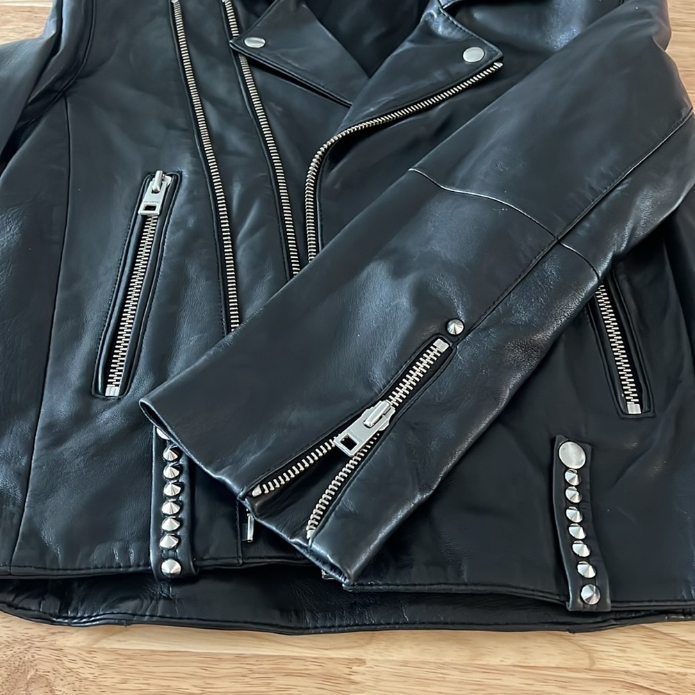 Zadig & Voltaire Studs Lambskin Black Leather Biker Jacket - Size M - Picture 6 of 9